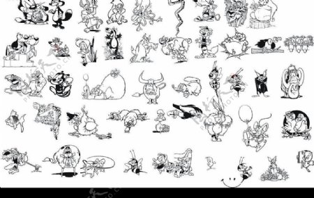 50款黑白卡通动物矢量素材图片