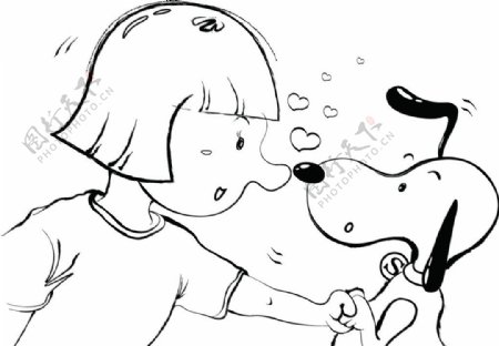 漫画小女孩和狗狗图片