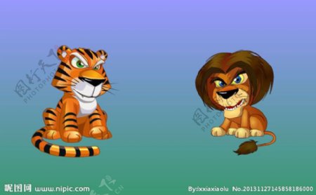 老虎和狮子卡通动画