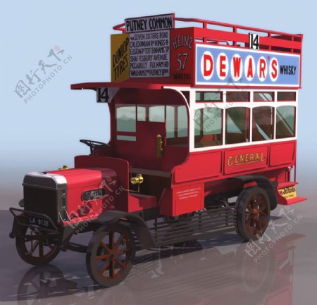3D模型图库交通工具双层巴士客车复古图片
