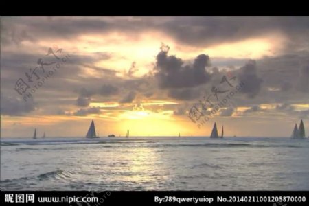 海上帆船风景画视频