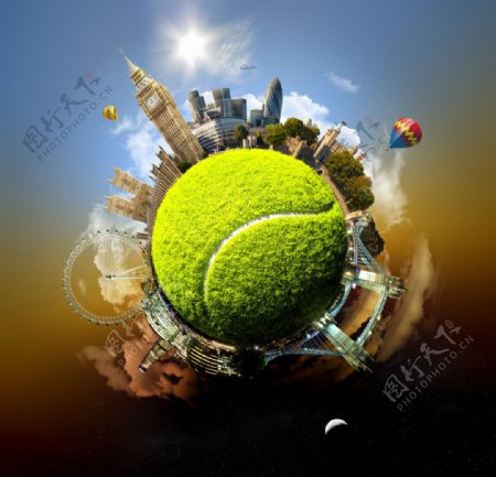 炫酷网球上的世界图片