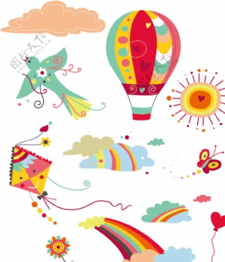 卡通气球彩虹风筝图片