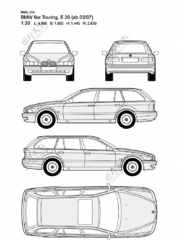 宝马5系BMW5erTouringE39ab0397汽车线稿图片