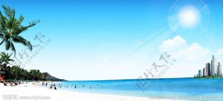 海滩阳光白云图片