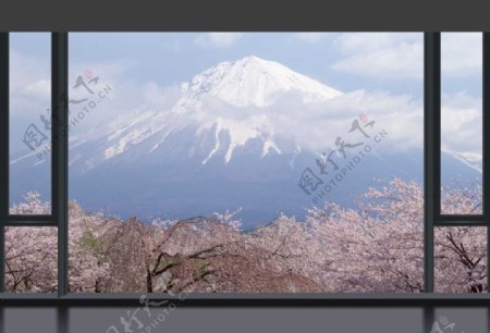 大型窗外风景富士山下图片