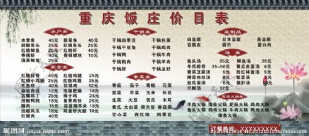 重庆饭庄价目表图片