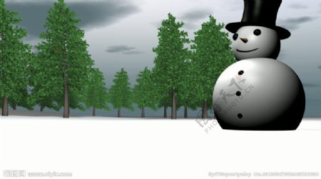 卡通雪人松树背景素材