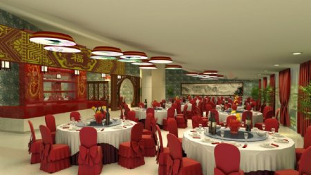 中式餐厅效果图图片