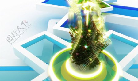 圣诞树礼物水晶色彩绚烂3D三维立体科幻广告电脑设计图片