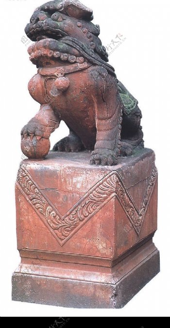 红砂石雕门狮图片