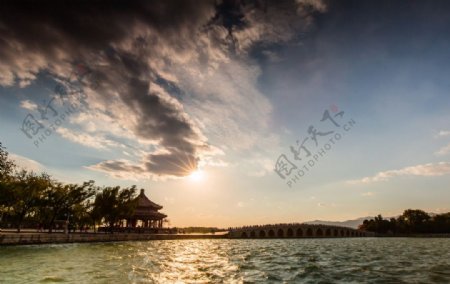 阳光下的昆明湖图片