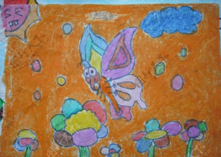 儿童蜡笔画蝴蝶图片