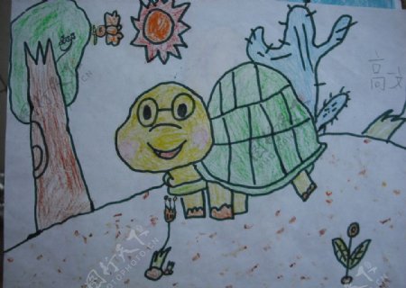 儿童蜡笔画乌龟图片