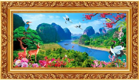 风景画山水画桂林山水图片