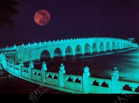 高清颐和园十七孔桥月夜图片