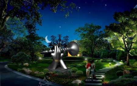 雕塑夜景景观设计图片