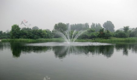 湖面喷泉图片