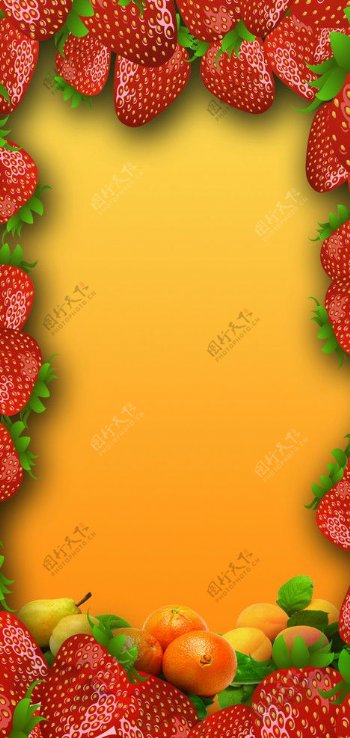 草莓水果花边背景图图片