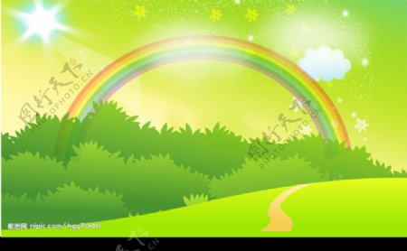 彩虹草地背景图片