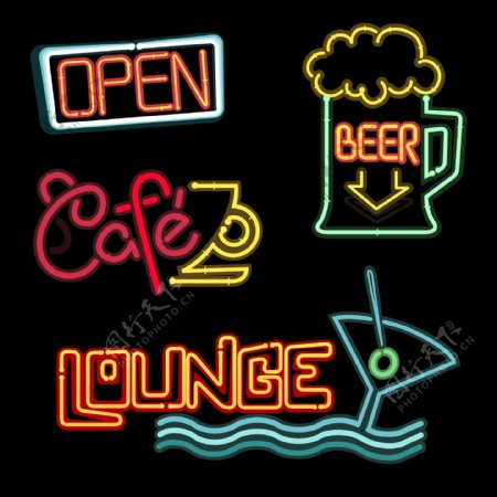 咖啡酒吧霓虹灯标志设计图片