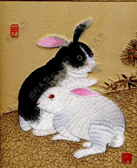 精致12生肖刺绣兔图片