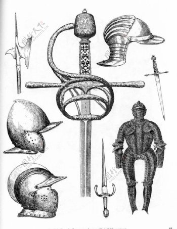 欧洲古代兵器盔甲全身铠佩剑头盔图片