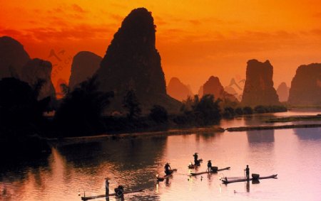桂林山水夕阳图片