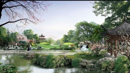 公园景观设计湖边效果图图片
