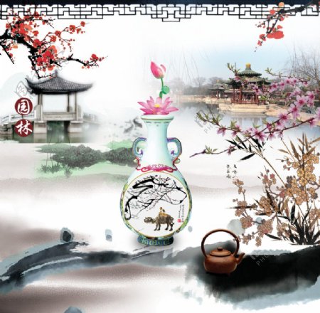 江南风景瓷器图片