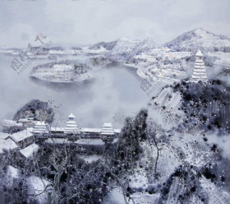 油画江南春雪图片