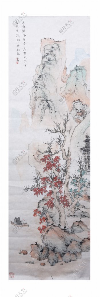 秋岩红叶图图片