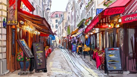 手绘巴黎街景图片