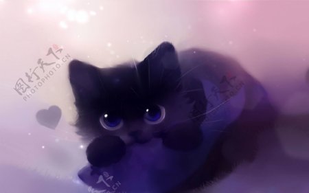 水彩小黑猫图片