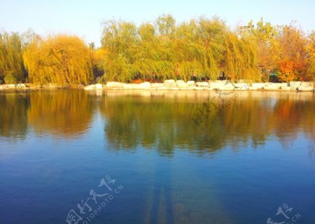 秋天人工湖图片