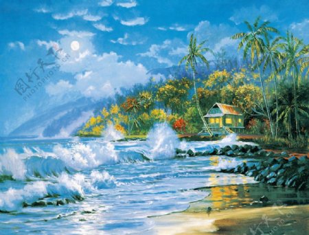 大海风景油画图片