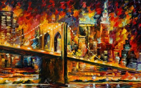 抽象纽约大桥油画图片