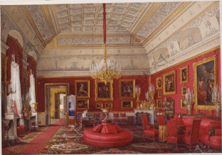 红色调宫殿油画图片