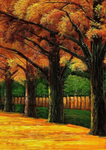 秋叶大树油画图片