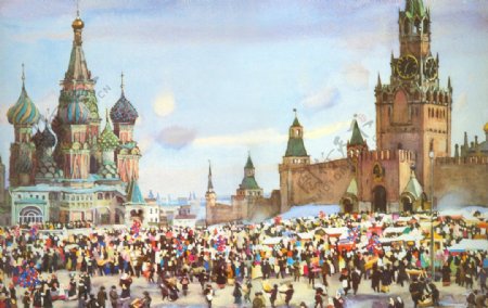油画莫斯科红场图片