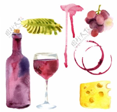 水彩红酒插画设计图片