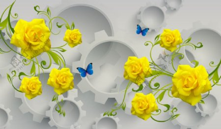 黄玫瑰梦幻花朵背景墙图片
