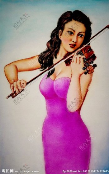 拉小提琴的少女图片