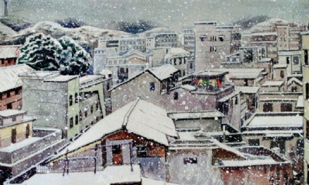 雪景国画图片