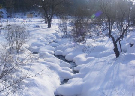 雪景河流小溪图图片