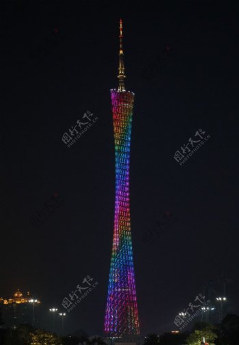 夜幕下的五彩广州塔图片