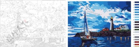 帆船数字油画图片