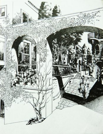 手绘艺术花园房子图片