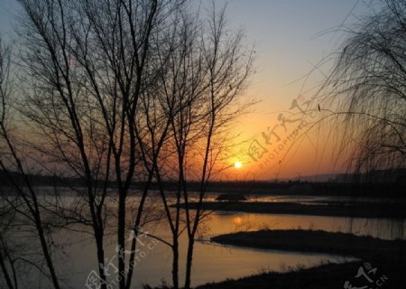 天鹅湖夕阳红图片