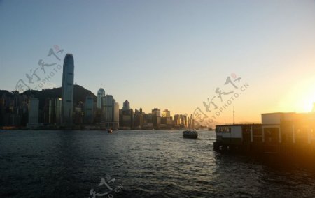 香港维多利亚港落日图片